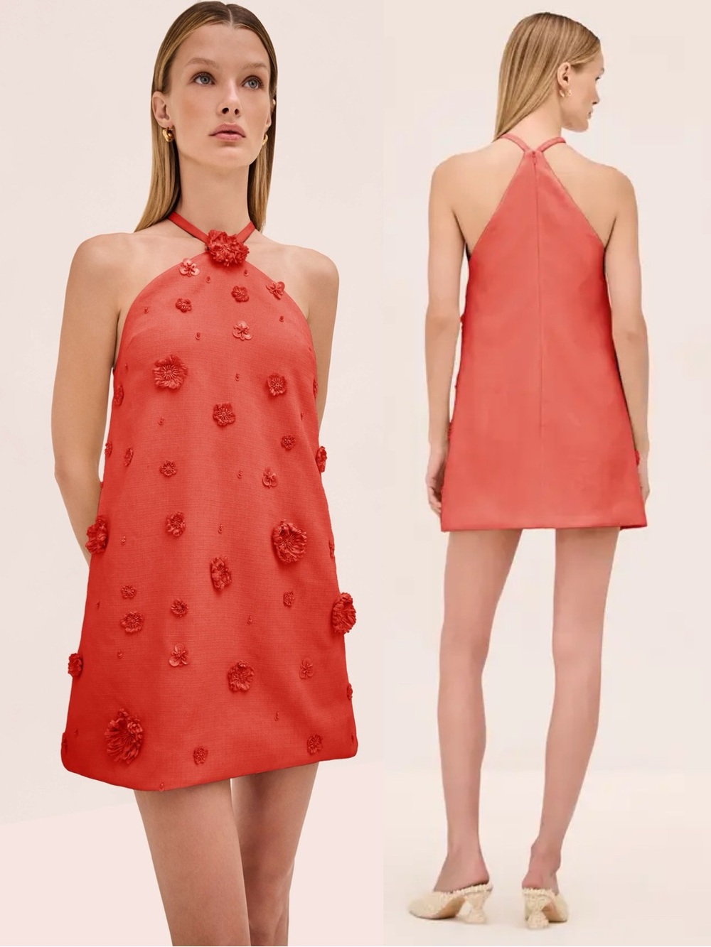 ALEXIS Milaa Floral Embellished Mini Dress Terracota Rafia